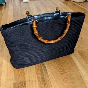 Large Vintage Black Gucci Tote With Bamboo Top Handles